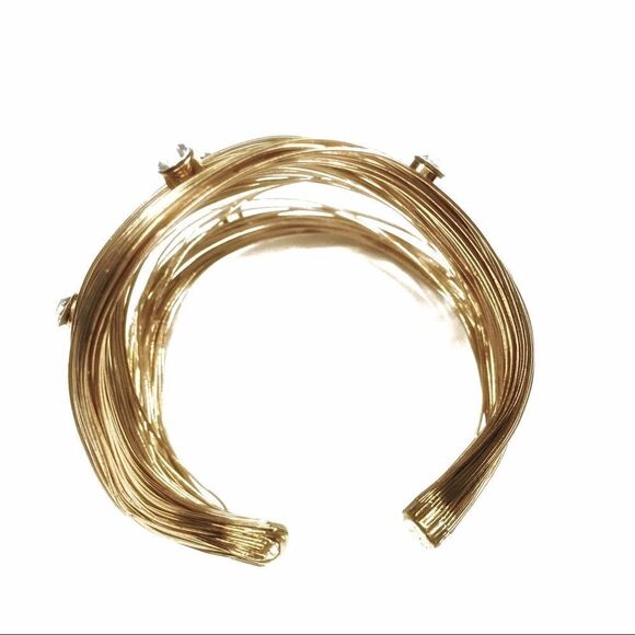 Gold Tone Wire Cuff Bracelet with Rhinestones - Picture 4 of 8